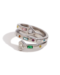 Wholesale Stainless Steel Ring Butterfly Bow Knot Zircon Inlaid Ring-Steel Color-04