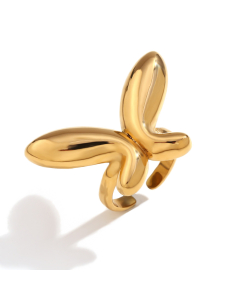 Wholesale Stainless Steel Ring Butterfly Bow Knot Zircon Inlaid Ring-Gold Color-05
