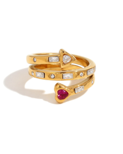 Wholesale Stainless Steel Ring Butterfly Bow Knot Zircon Inlaid Ring-Gold Color-03