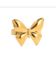 Gold Color Fashion Adjustable Butterfly Stainless Steel Opening Ring