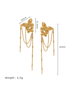 Gold Color Plated 18K Gold Butterfly Tassel Stainless Steel Earrings