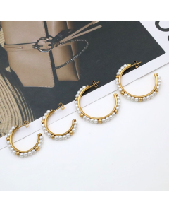 Wholesale Stainless Steel Big Ear Circle French Light Luxury C-shaped Inlaid Pearl Earrings
