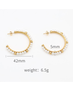 Light Luxury C-shaped Inlaid Pearl Earrings Stainless Steel Big Ear Circle 