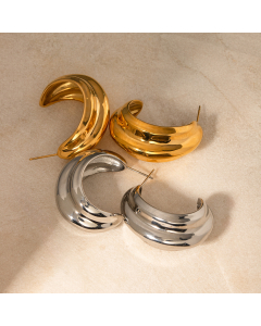 Wholesale Stainless Steel Earrings Minimalist Geometry Series 18K Gold Plated C-shaped Earrings Large Size Earrings