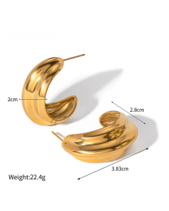 Gold Color 18K Gold Plated C-shaped Earrings Large Size Stainless Steel Earrings 
