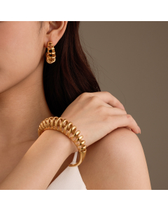 Wholesale Stainless Steel Fine Jewelry C-shaped Hollow Spring Bracelet Earrings Sets