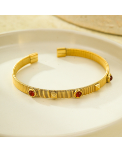 Red Natural Stone Inlaid Opening Can Be Adjusted Stainless Steel Bracelet 