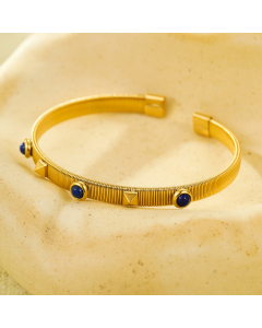 Blue Natural Stone Inlaid Opening Can Be Adjusted Stainless Steel Bracelet 