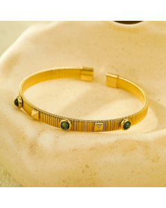 Green Natural Stone Inlaid Opening Can Be Adjusted Stainless Steel Bracelet 