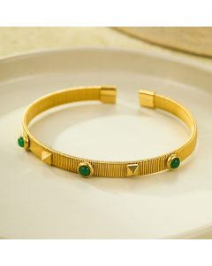 Green Natural Stone Inlaid Opening Can Be Adjusted Stainless Steel Bracelet 