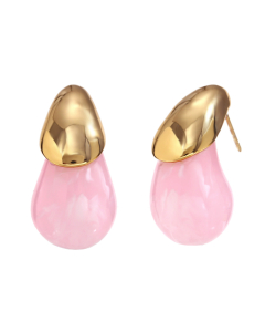 Pink Candy Color Summer Style Resin Water Drop Stainless Steel Earring 