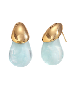 Blue Candy Color Summer Style Resin Water Drop Stainless Steel Earring 