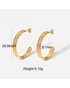Wholesale Stainless Steel Earring Trendy 18K Gold Plated Ring Earrings Titanium Steel Chain C-shaped Earrings for Women