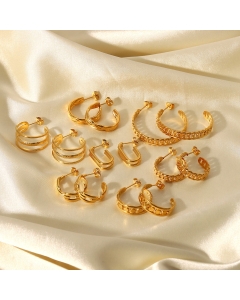Wholesale Stainless Steel Earring Trendy 18K Gold Plated Ring Earrings Titanium Steel Chain C-shaped Earrings for Women