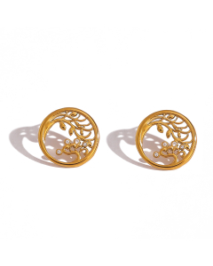 Women Hollow Out Tree Of Life Stainless Steel Circular Earrings