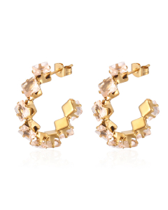 Trendy Minimalism Stainless Steel Square Claw Zirconia Earrings Titanium Steel Colorful Diamond Earrings 