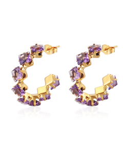 Trendy Minimalism Stainless Steel Square Claw Zirconia Earrings Titanium Steel Colorful Diamond Earrings 