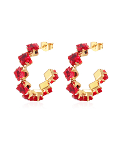 Trendy Minimalism Stainless Steel Square Claw Zirconia Earrings Titanium Steel Colorful Diamond Earrings 