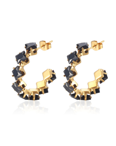 Trendy Minimalism Stainless Steel Square Claw Zirconia Earrings Titanium Steel Colorful Diamond Earrings 