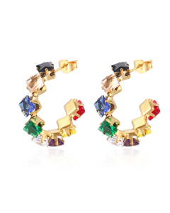 Trendy Minimalism Stainless Steel Square Claw Zirconia Earrings Titanium Steel Colorful Diamond Earrings 
