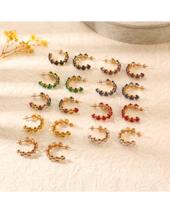 Trendy Minimalism Stainless Steel Square Claw Zirconia Earrings Titanium Steel Colorful Diamond Earrings 