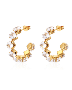 Trendy Minimalism Stainless Steel Square Claw Zirconia Earrings Titanium Steel Colorful Diamond Earrings 
