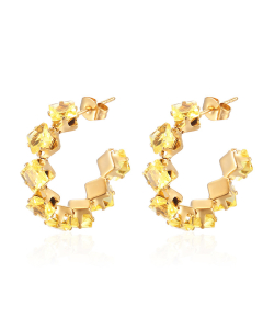 Trendy Minimalism Stainless Steel Square Claw Zirconia Earrings Titanium Steel Colorful Diamond Earrings 
