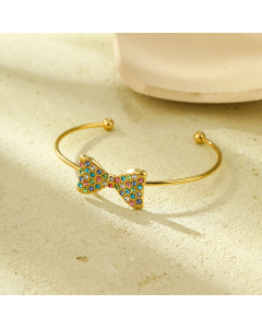 Minimalism Color Diamond Inlaid Bow Knot Stainless Steel Bracelet
