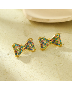 Elegant Color Diamond Inlaid Bow Knot Stainless Steel Earrings