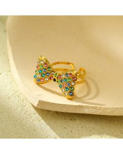 Sweet Color Diamond Inlaid Bow Knot Stainless Steel Rings