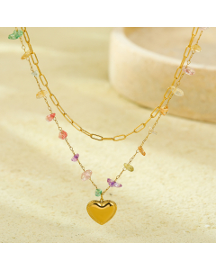 Wholesale Stainless Steel Necklace Color Natural Stone Love Pendant Necklace