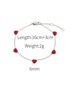 Red Zircon Inlaid Love Stainless Steel Bracelet 