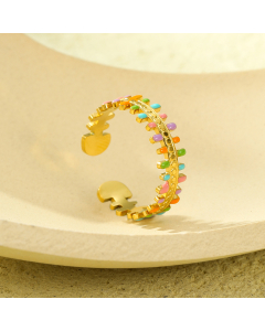 Wholesale Stainless Steel Ring Colorful Dripping Oil Open Ring 