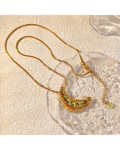 Wholesale Stainless Steel Long Sweater Chain Croissant Pendant Necklace -01