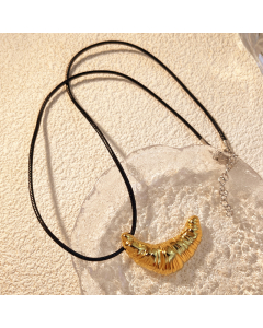 Wholesale Stainless Steel Long Sweater Chain Croissant Pendant Necklace -02