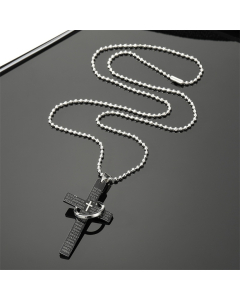 Stainless Steel Cross and Solid Ring Ball Chain Necklace-Black Color