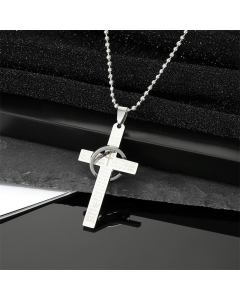 Stainless Steel Cross and Solid Ring Ball Chain Necklace-Silver Color