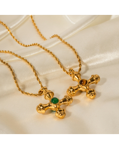 Colorza Trendy 18K Gold Cross Pendant Stainless Steel Rhinestone Inlaid Titanium Steel Necklace Wholesale
