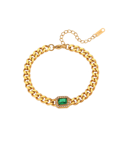  Wholesale Stainless Steel Fine Jewelry Cuban Chain Zircon Bracelet Necklace Sets-Bracelet-Green