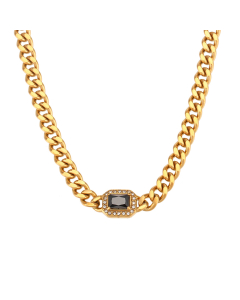  Wholesale Stainless Steel Fine Jewelry Cuban Chain Zircon Bracelet Necklace Sets-Necklace-Black