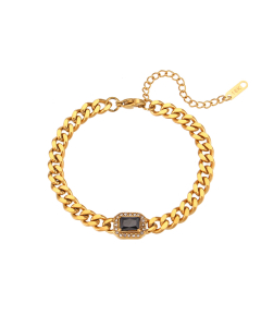  Wholesale Stainless Steel Fine Jewelry Cuban Chain Zircon Bracelet Necklace Sets-Bracelet-Black