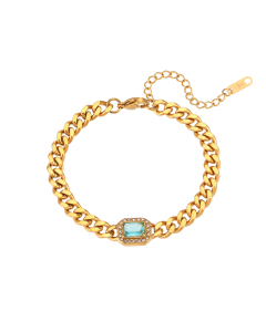  Wholesale Stainless Steel Fine Jewelry Cuban Chain Zircon Bracelet Necklace Sets-Bracelet-Blue