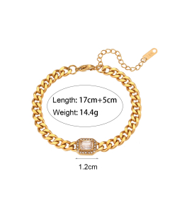  Wholesale Stainless Steel Fine Jewelry Cuban Chain Zircon Bracelet Necklace Sets-Bracelet-White
