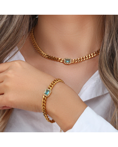 Wholesale Stainless Steel Fine Jewelry French Style Popular Cuban Chain Zircon Bracelet Necklace Sets