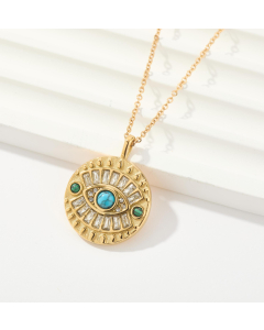 Devil's Eye Diamond Inlaid Sweater Chain Stainless Steel Pendant Necklace 