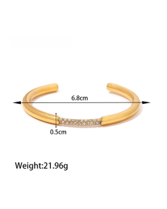 Minimalist Style Diamond Inlaid Stainless Steel Bracelet 18K Gold Platd Titanium Steel Open Bangle