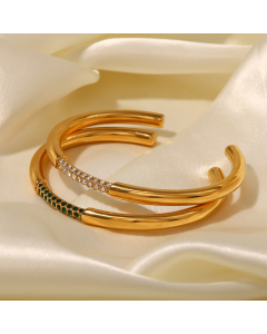 Minimalist Style Diamond Inlaid Stainless Steel Bracelet 18K Gold Platd Titanium Steel Open Bangle
