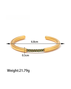 Diamond Inlaid Stainless Steel Bracelet 18K Gold Platd Titanium Steel Open Bangle