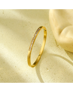 Gold Color Diamond Inlaid Plated 18K Gold Stainless Steel Bangles 