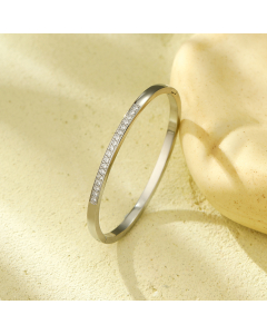 Steel Color Diamond Inlaid Plated 18K Gold Stainless Steel Bangles 